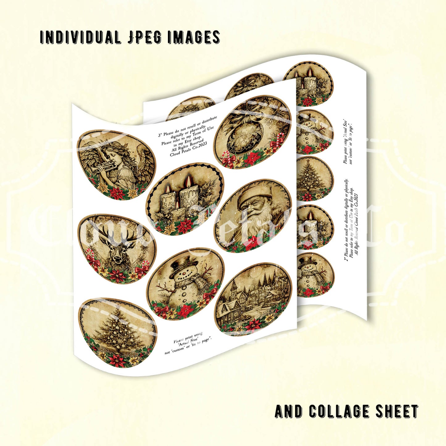 Christmas round tags collage sheet