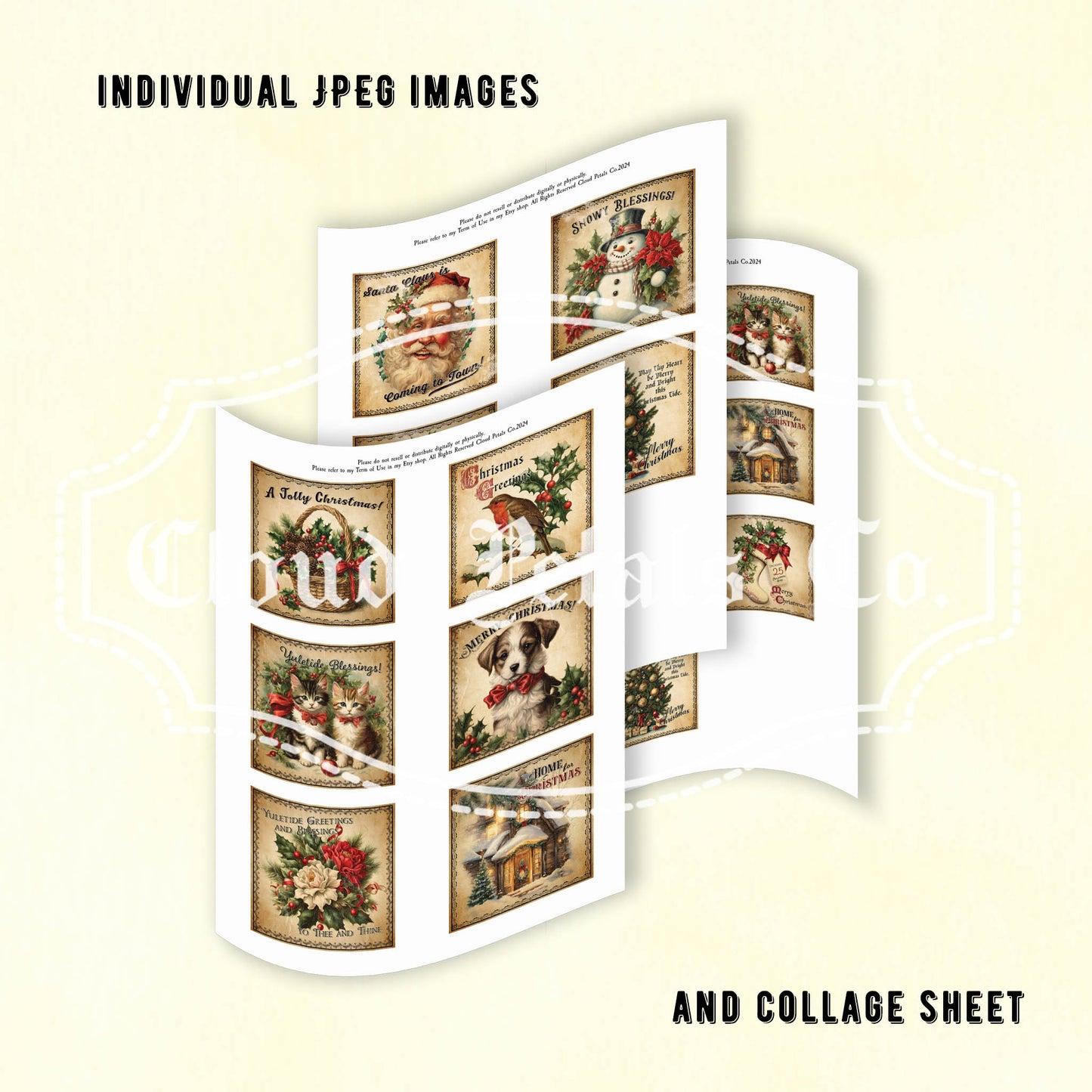 Collage sheet with individual Christmas-themed images on a light background.