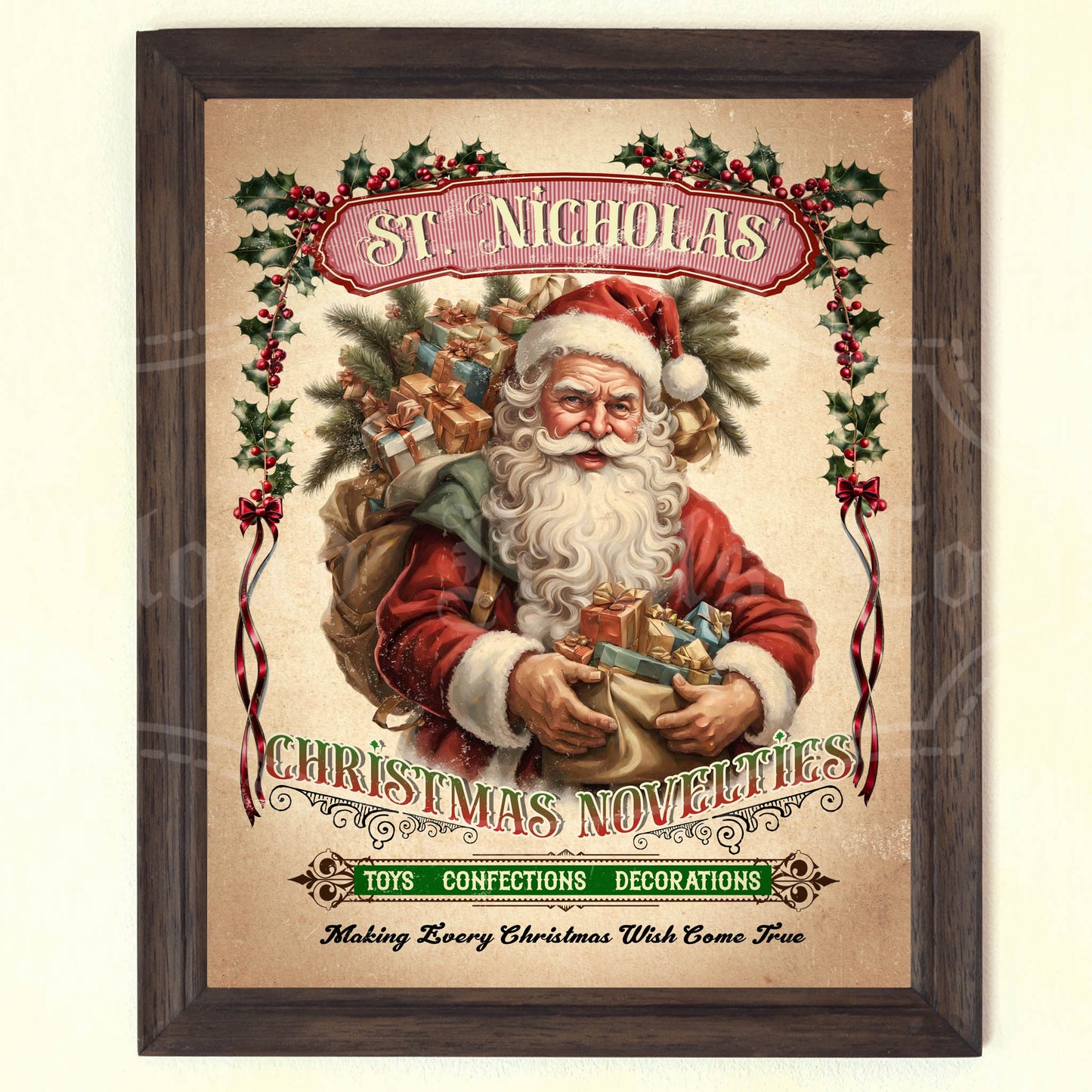 Vintage Christmas Printable Wall Art – St. Nicholas’ Novelties Holiday Sign Digital Download