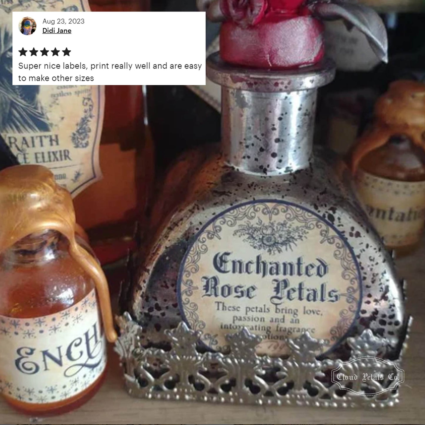 Halloween Potion enchanted rose petals label on a bottel review