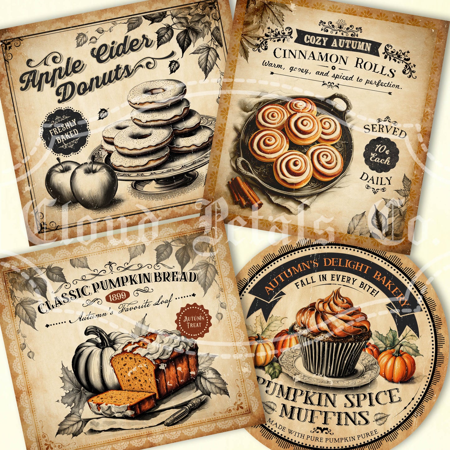 Printable fall bakery labels apple cider donut pumpkin bread cinnamon rolls
