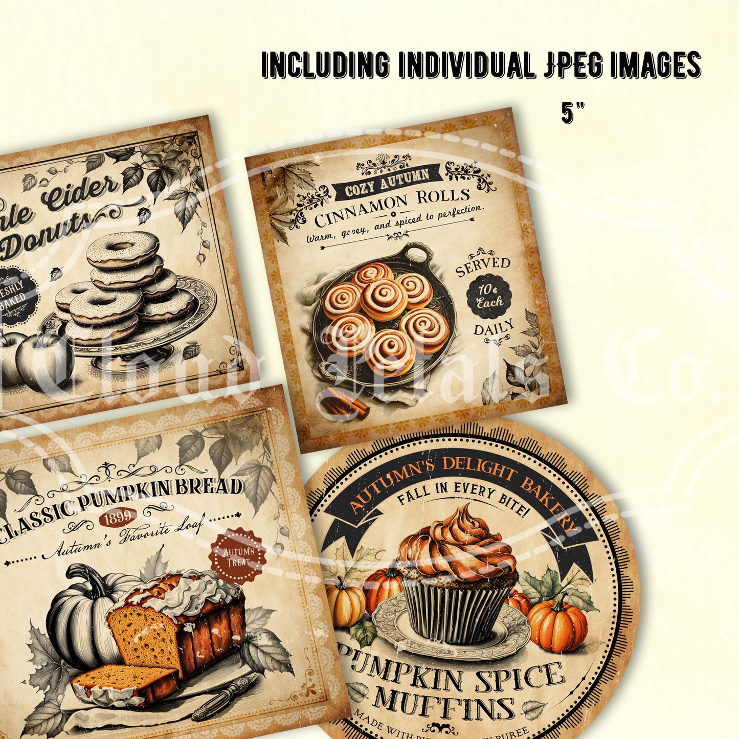 Printable fall bakery labels apple cider donut pumpkin bread cinnamon rolls set