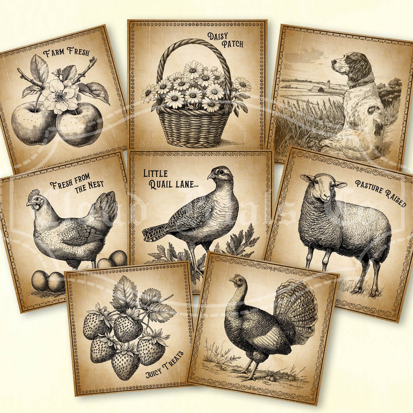 Printable farm animals and fruits tags