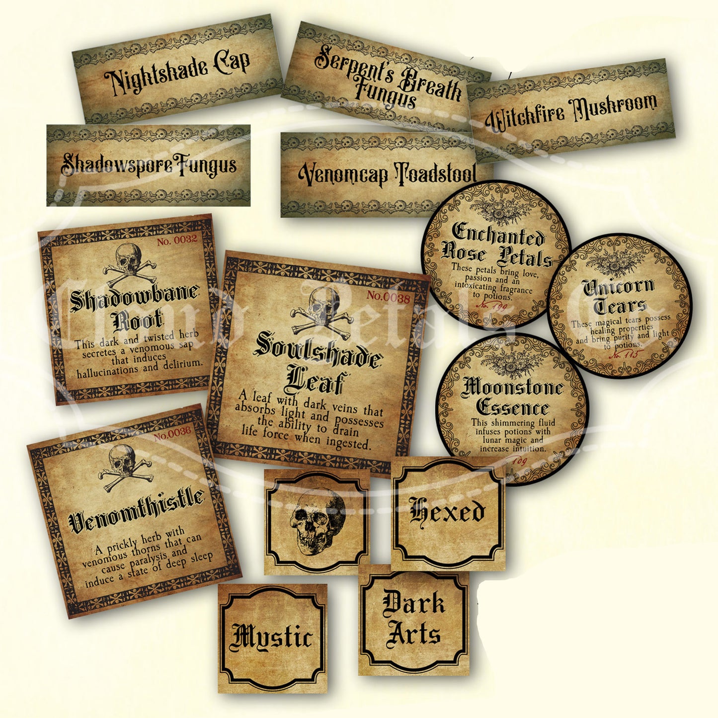 Printable halloween labels set with ghost, goblin, moon