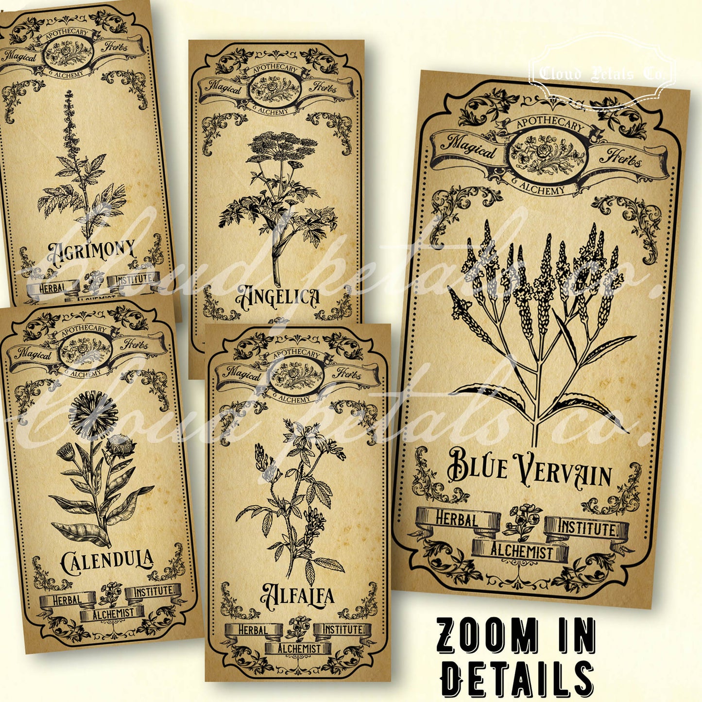 Printable old fashioned apothecary herb labels