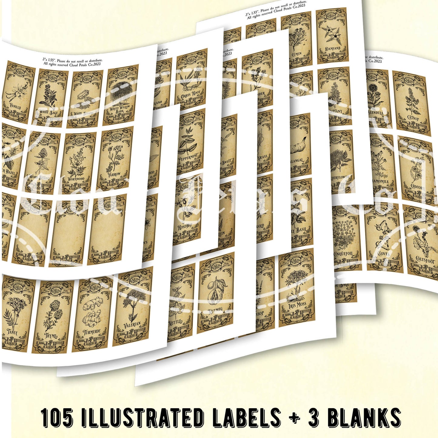 Printable vintage apothecary herb labels collage sheet
