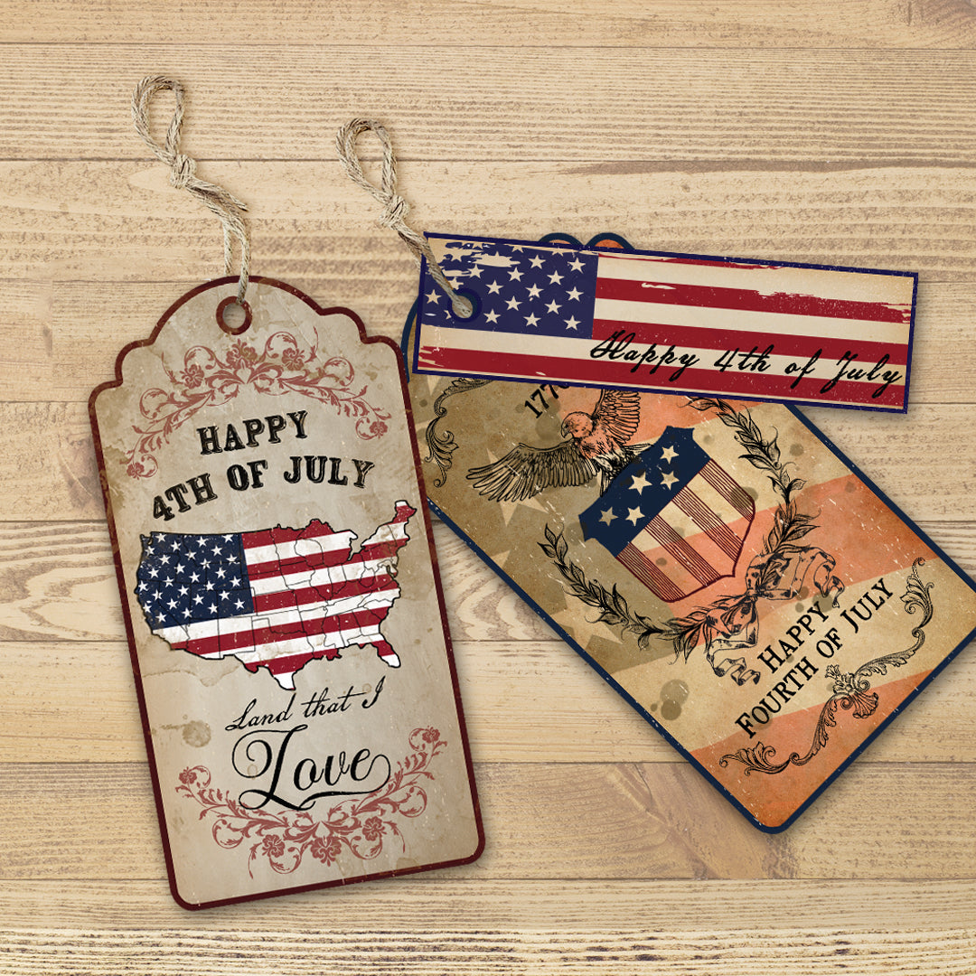 Vintage 4th of July tags on the table