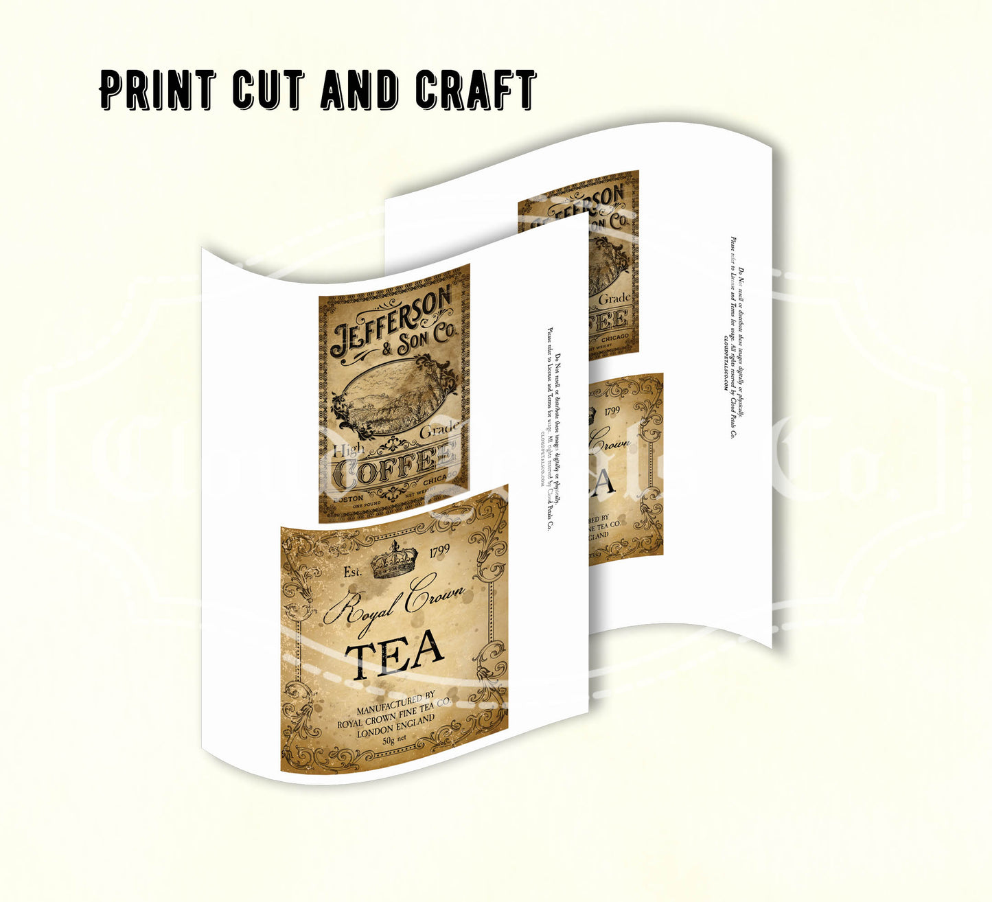 Vintage coffee and tea labels in collage sheet