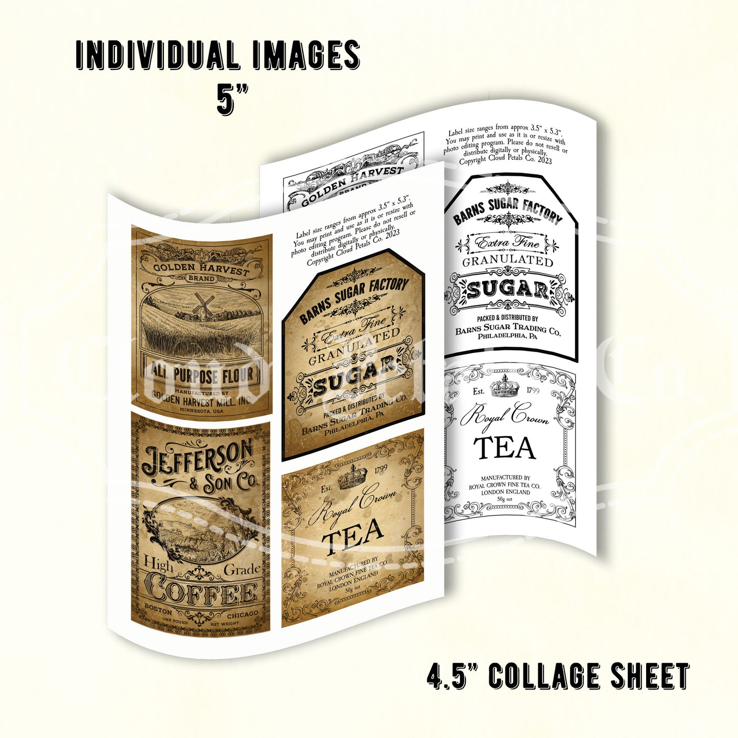 Printable vintage kitchen labels for coffee, tea, and sugar jars