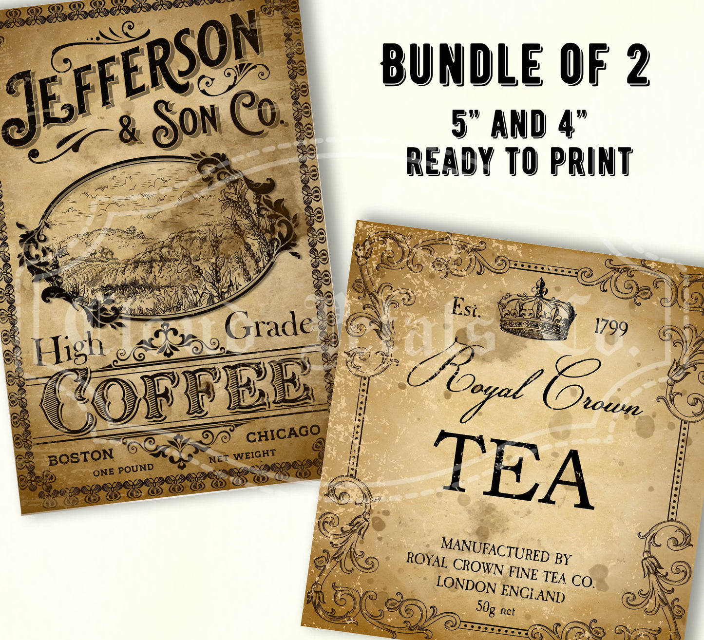 Vintage kitchen labels for coffee and tea