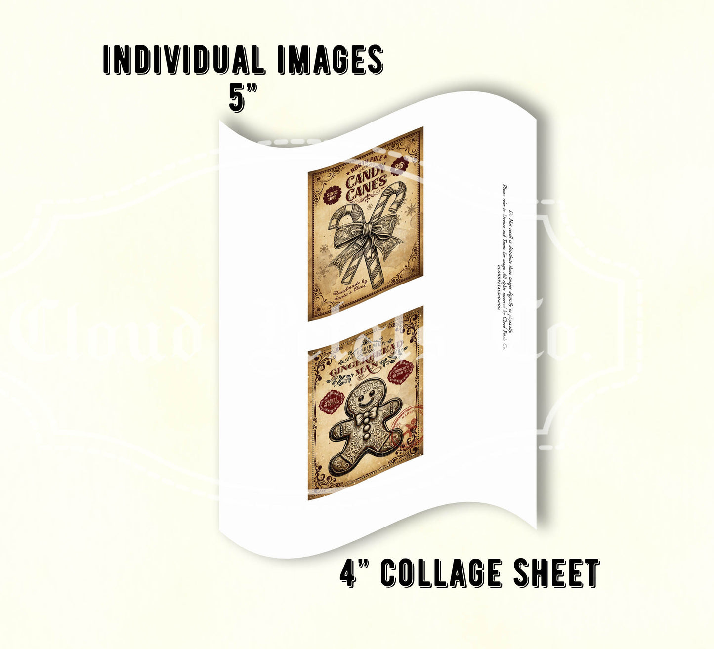 Collage sheet with two 5-inch images of candy packaging on a white background.