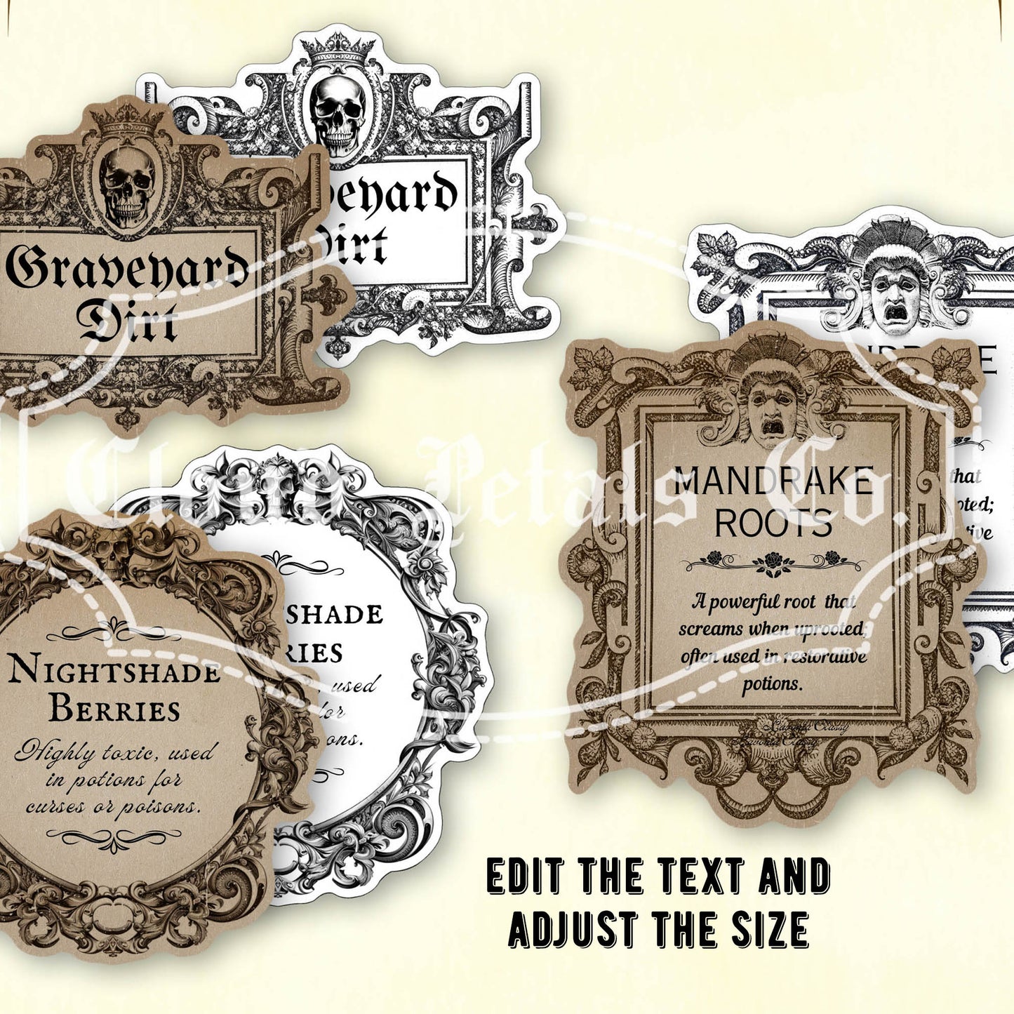 Gothic Halloween Potion Labels – Editable Vintage Canva Templates