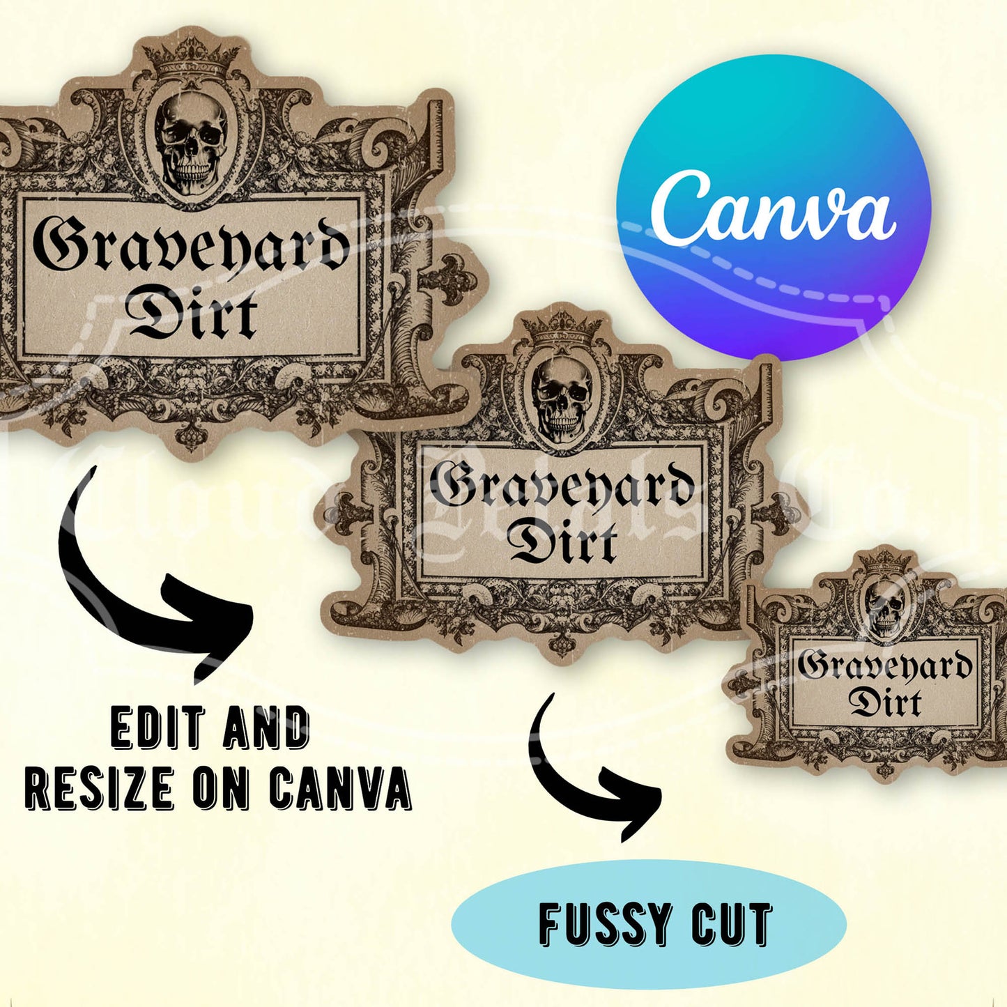 Gothic Halloween Potion Labels – Editable Vintage Canva Templates