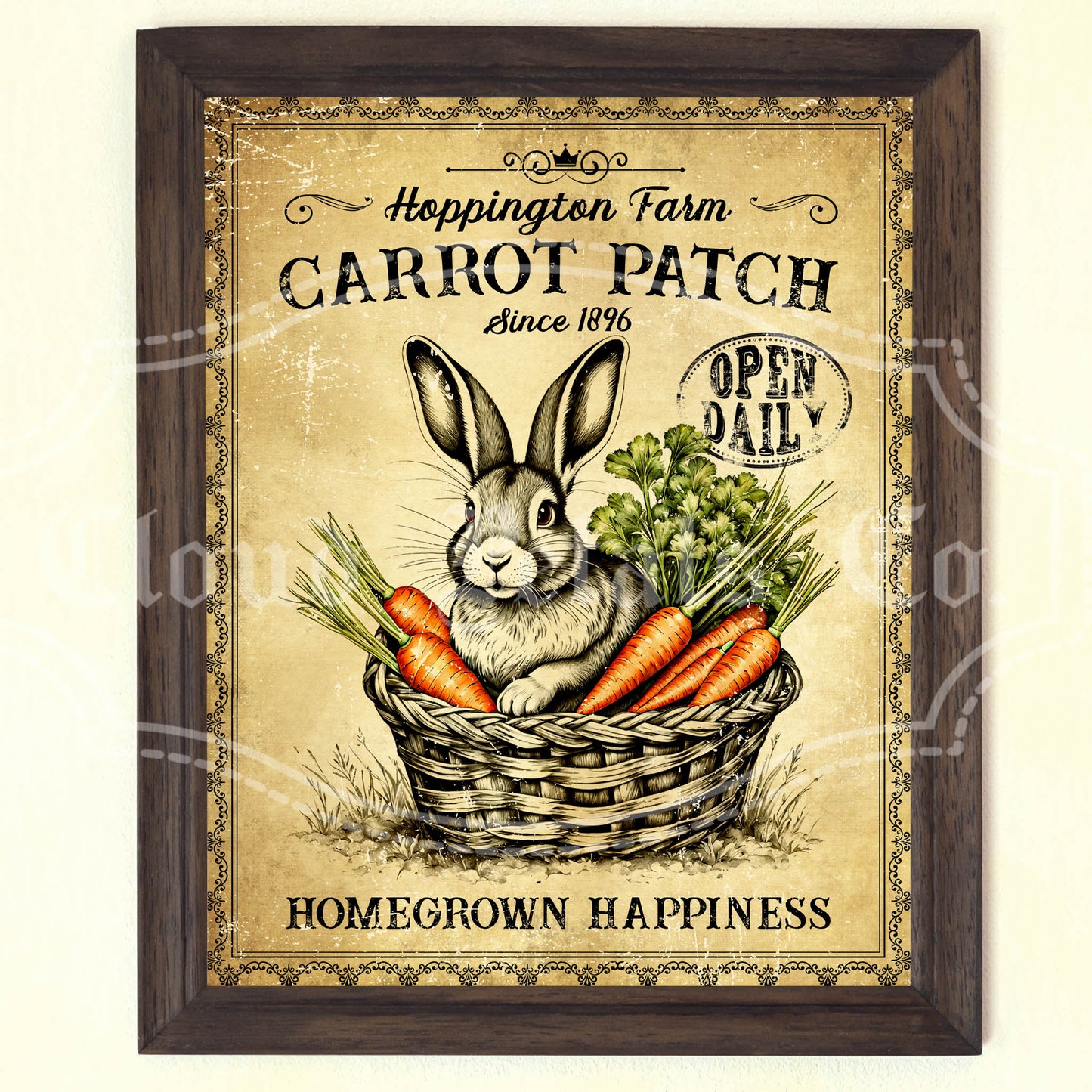 Easter Hoppington Carrot Patch Wall Art – Printable Bunny in Basket Spring Decor (8x10)