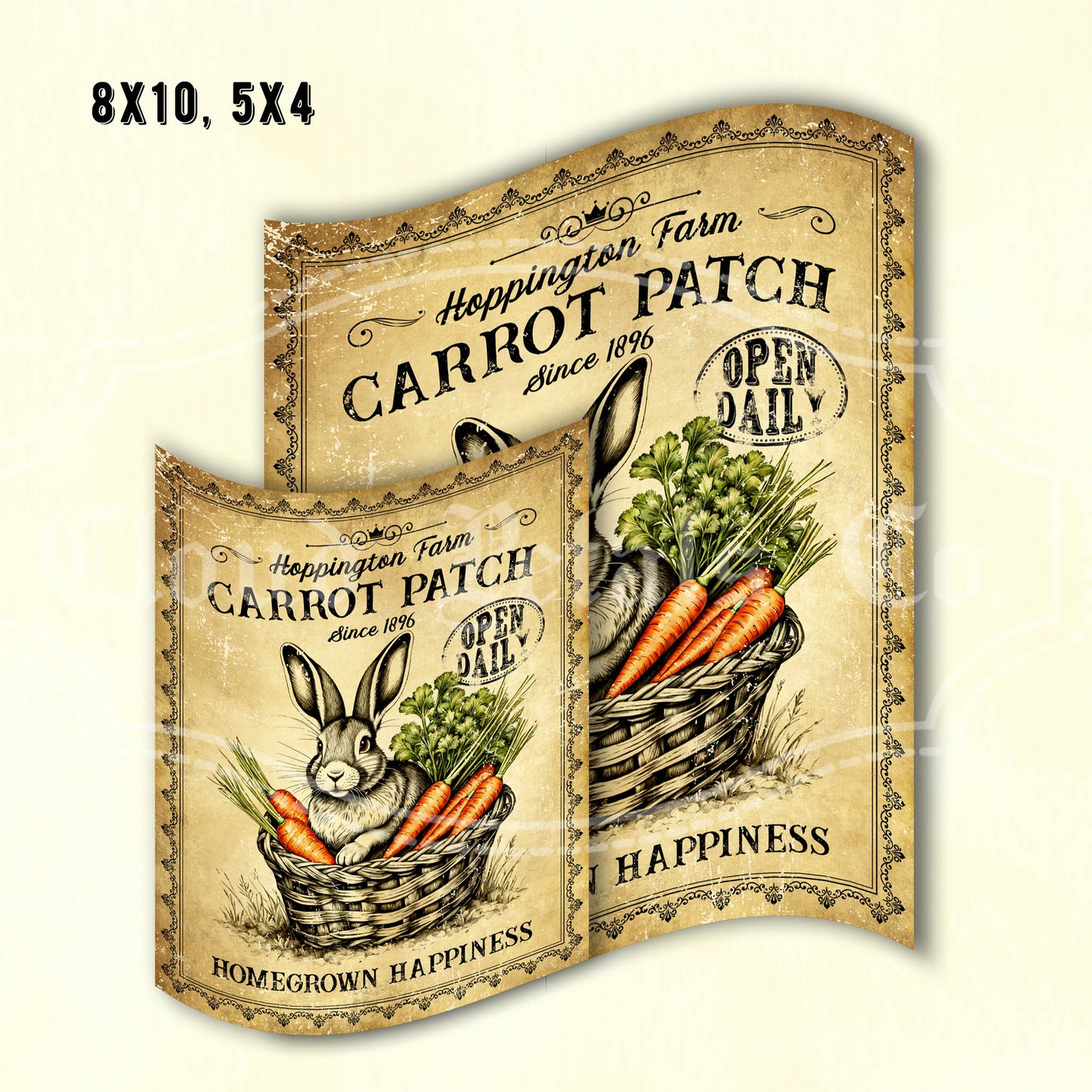 Easter Hoppington Carrot Patch Wall Art – Printable Bunny in Basket Spring Decor (8x10)