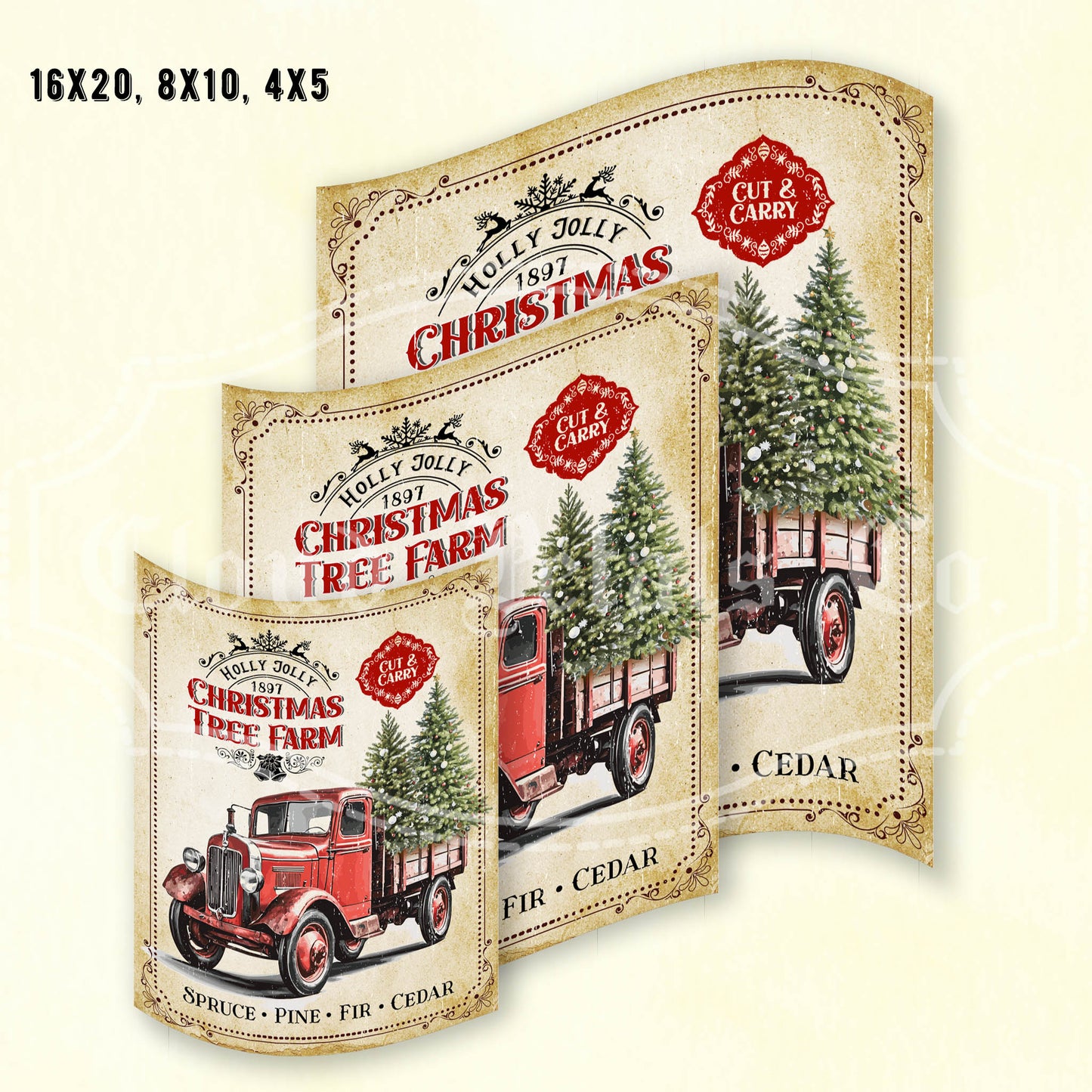 Vintage Christmas Tree Farm Sign – Red Truck Printable Wall Art PNG