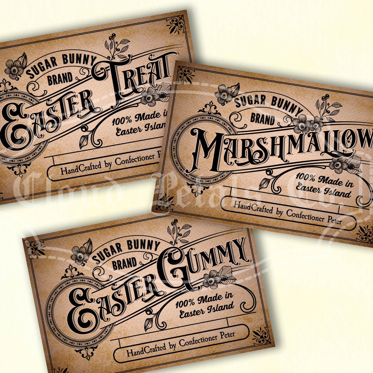Vintage Easter Sweet Treat Label – Marshmallows & Easter Gummy Printable