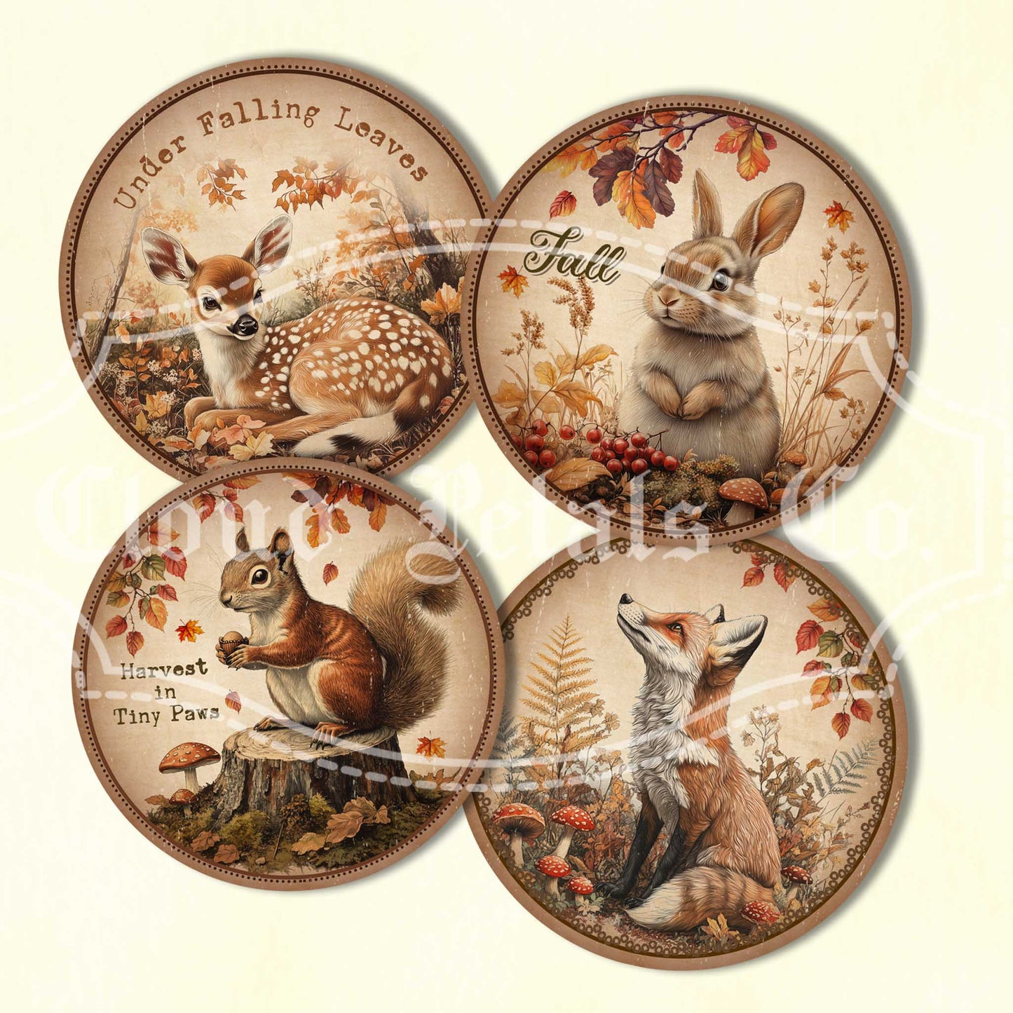 Farmhouse Autumn Round Tags – Woodland Animals, Fox, Squirrel, Rabbit, Fall Printables