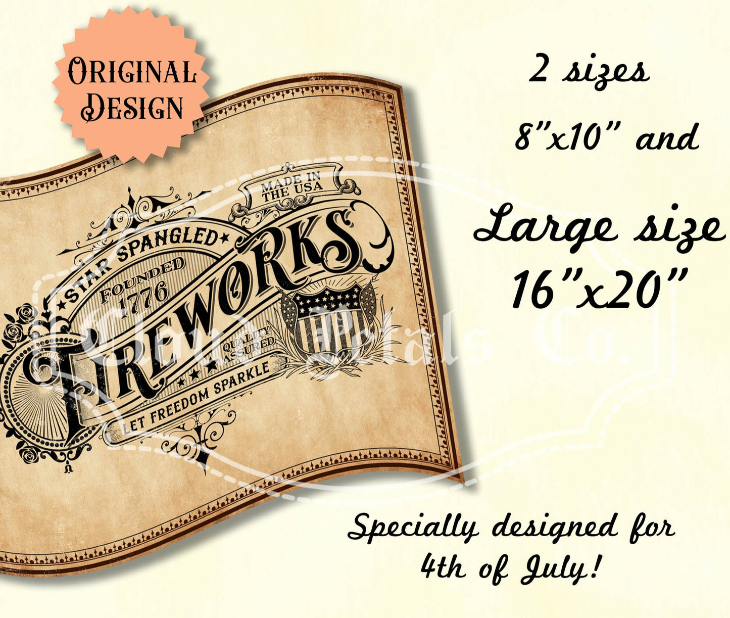 Victorian 4th of July Wall Art – Star-Spangled Fireworks Typography Printable