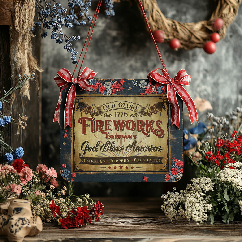 hanging fireworks sign