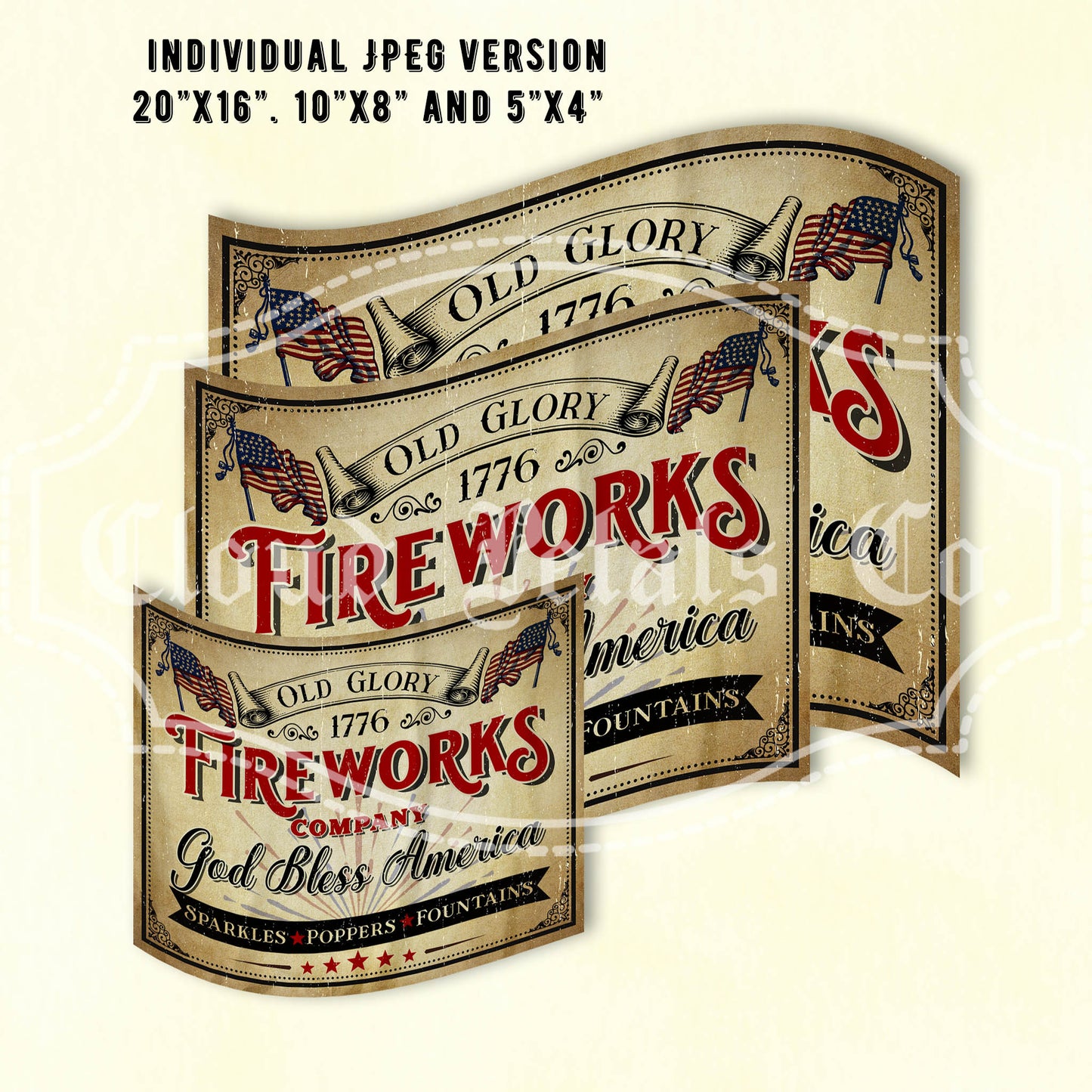 old glory fireworks sign in 3 sizes
