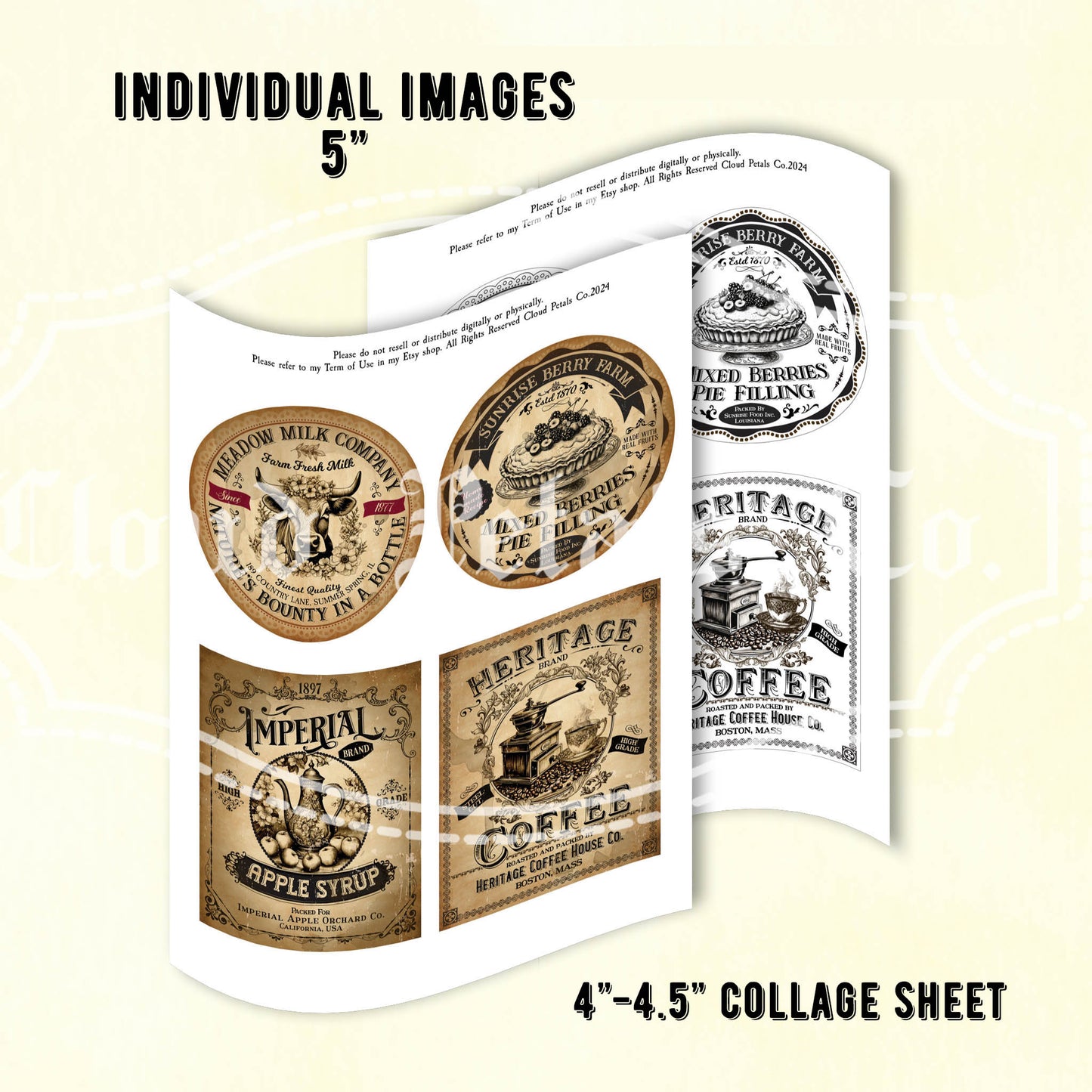Vintage Kitchen Labels Printable – Coffee, Milk, Pie Filling, apple syrup Tags