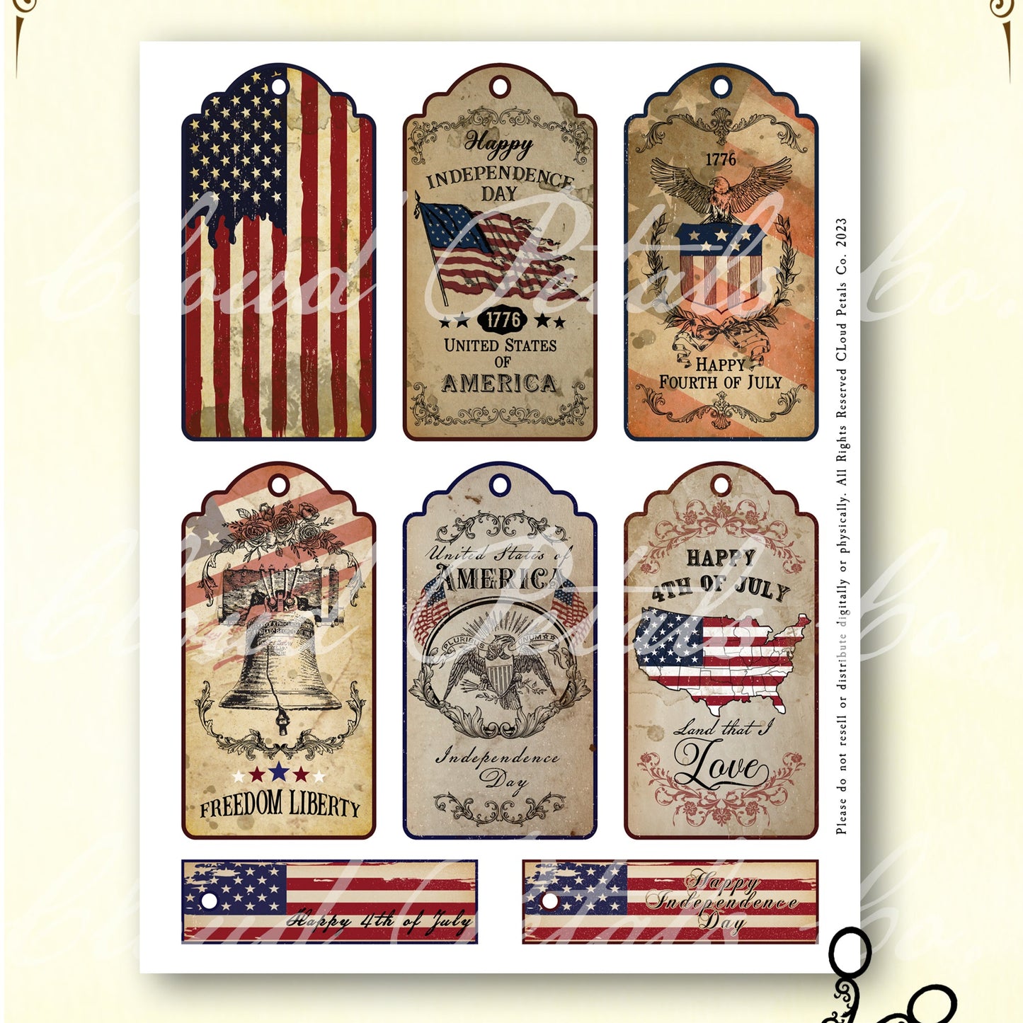 collage sheet patriotic tags