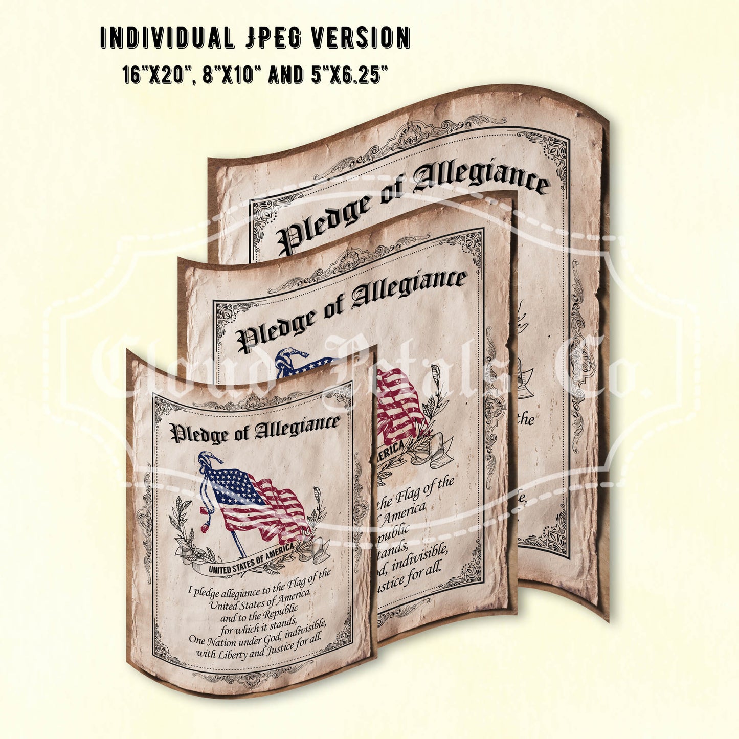pledge of allegiance in different sizes