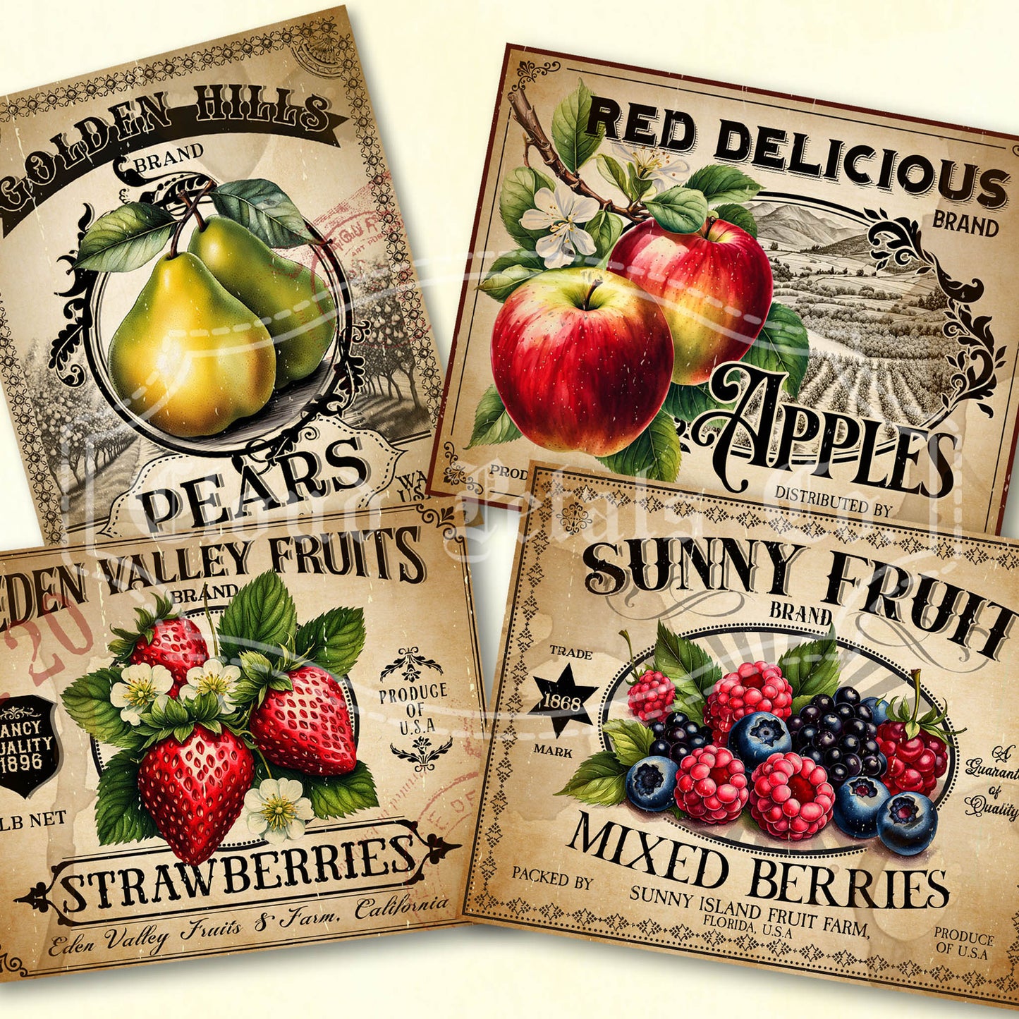 printable fruit labels for pear, apples, strawberries and mix berries