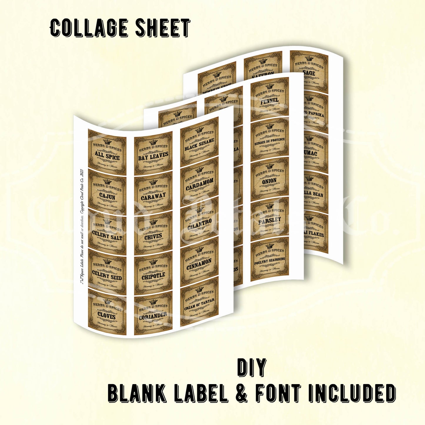printable herb and spices labels collage sheet