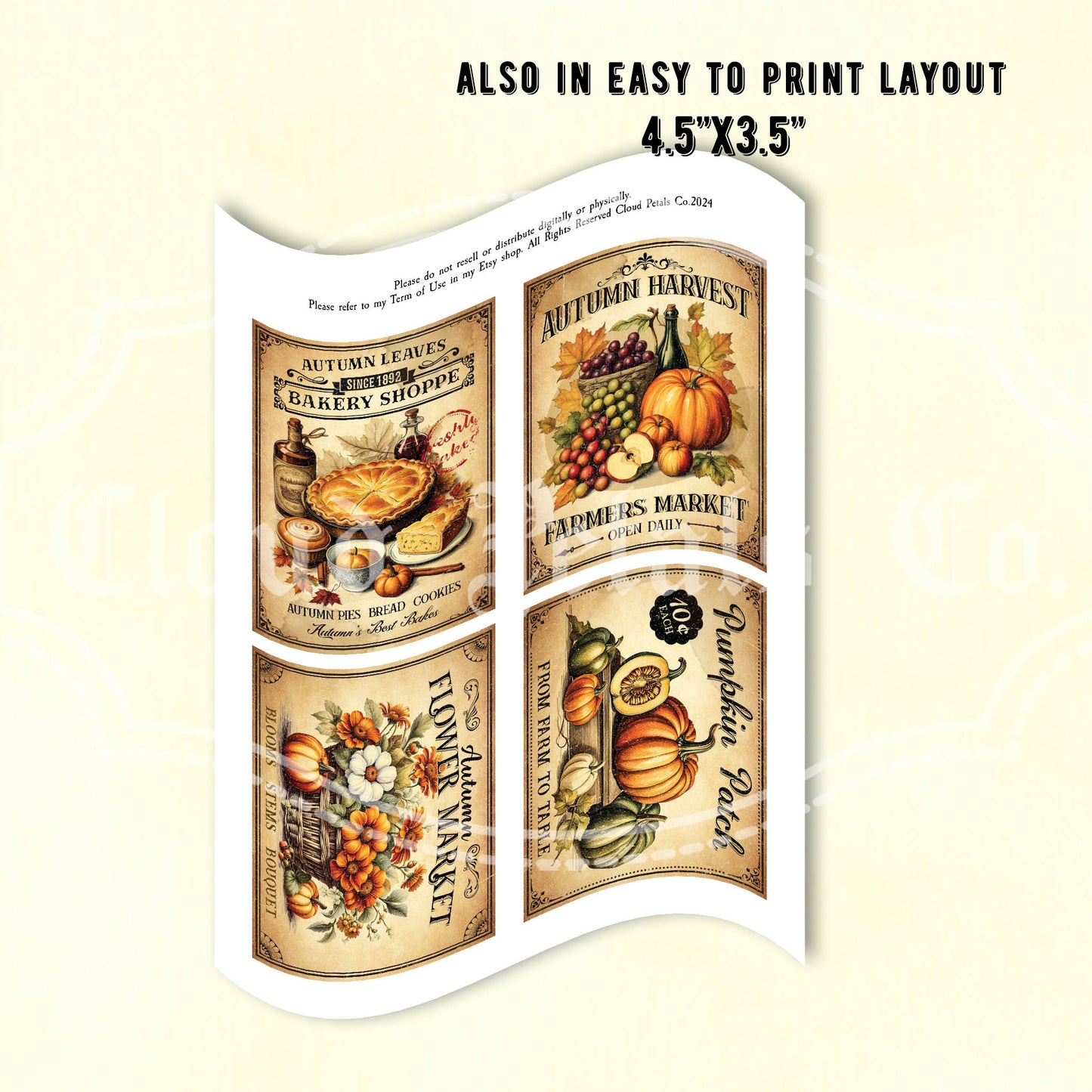 vintage fall labels flower market farmers market pumpkin patch bakery shop collage sheet