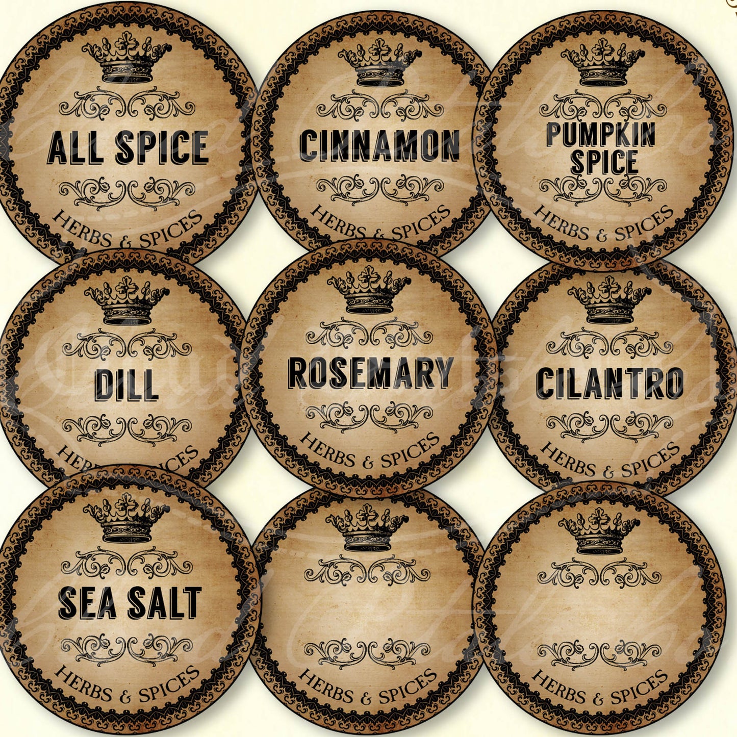 vintage round spice labels