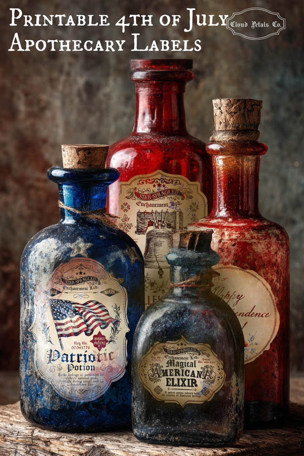4th of July apothecary label on glass jar