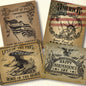 Fourth of July themed labels with vintage-style graphics on a beige background.