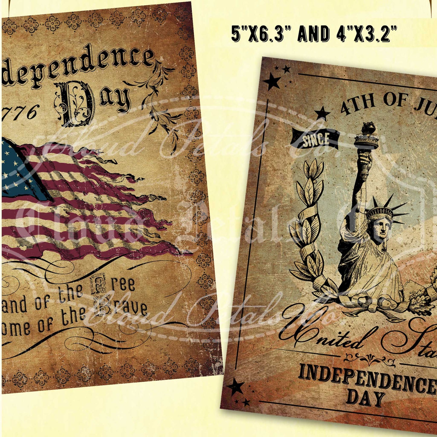 Vintage 4th of July Wall Art – American Flag & Statue of Liberty Independence Day Printable (Digital Download)