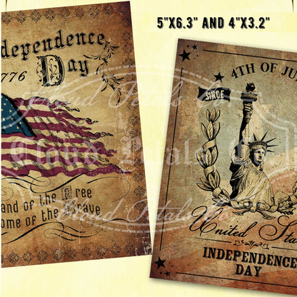 Vintage 4th of July Wall Art – American Flag & Statue of Liberty Independence Day Printable (Digital Download)