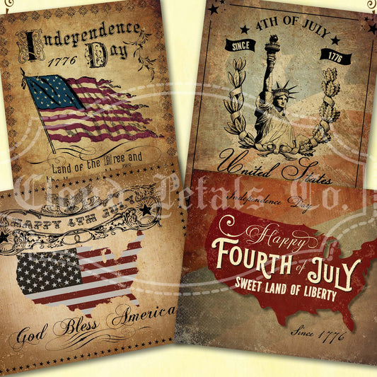 Vintage 4th of July Wall Art – American Flag & Statue of Liberty Independence Day Printable (Digital Download)