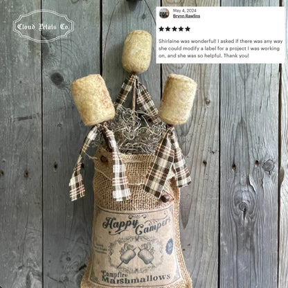 Campfire marshmallows Label on a craft bag