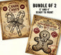 Two vintage-style printables featuring candy canes and a gingerbread man on a beige background.