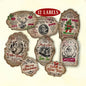 Vintage-style Christmas jar labels on a beige background with text indicating quantity and sizes.