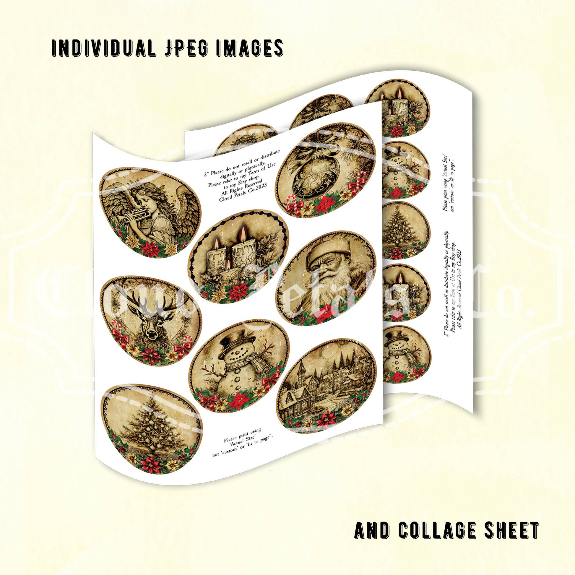 Christmas round tags collage sheet