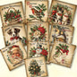 A collection of vintage style Christmas squares with various holiday-themed images including Santa Claus, reindeer, and festive decorations.