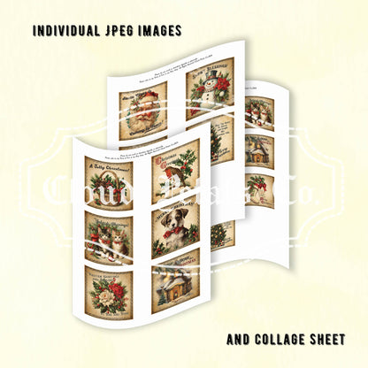 Collage sheet with individual Christmas-themed images on a light background.