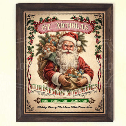 Vintage Christmas Printable Wall Art – St. Nicholas’ Novelties Holiday Sign Digital Download