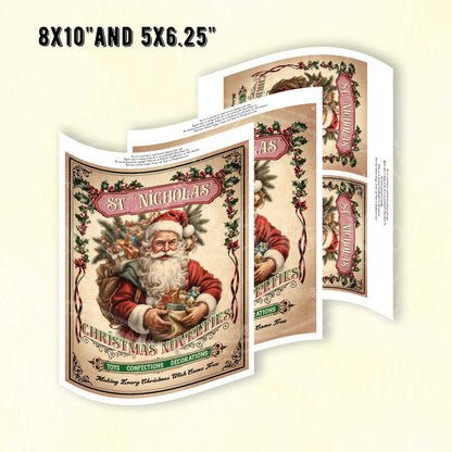 Vintage Christmas Printable Wall Art – St. Nicholas’ Novelties Holiday Sign Digital Download