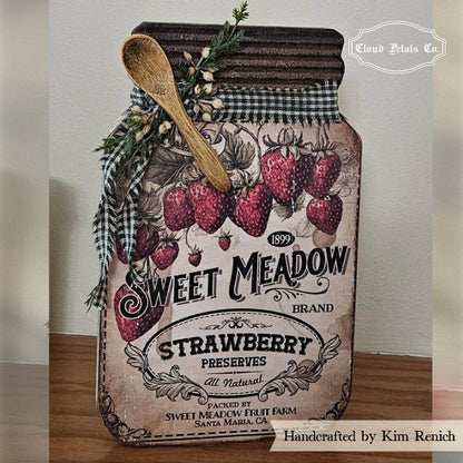 DIY craft strawberry jam label on wooden faux jar review
