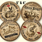 Four vintage-style Easter-themed labels with rabbits and baskets on a white background.