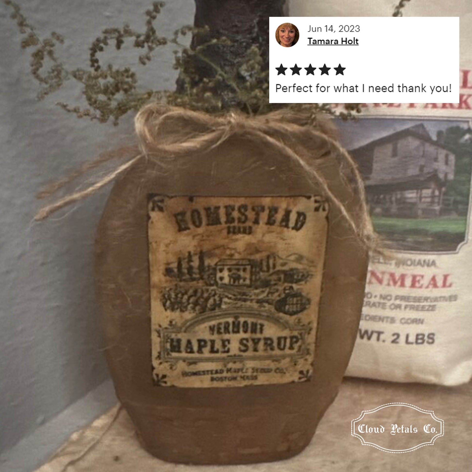 Farmhouse kitchen primitive craft maple syrup label on glass jar review