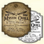 Vintage-style Halloween wizard bookstore sign with 'Mystic Quill' branding.