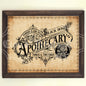 Vintage-style apothecary sign with decorative elements on a beige background